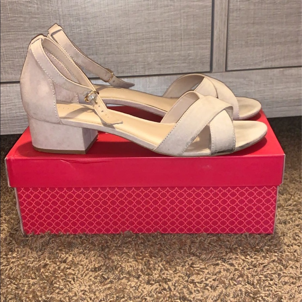 Tan small heel sandals